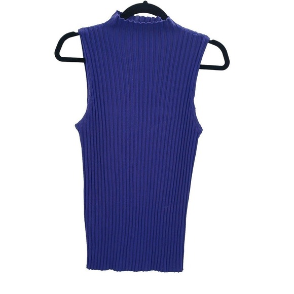 Jones New York Blue Ribbed SLeeveless Sweater Womens Size Large Mock Neck Fitted - Picture 1 of 11